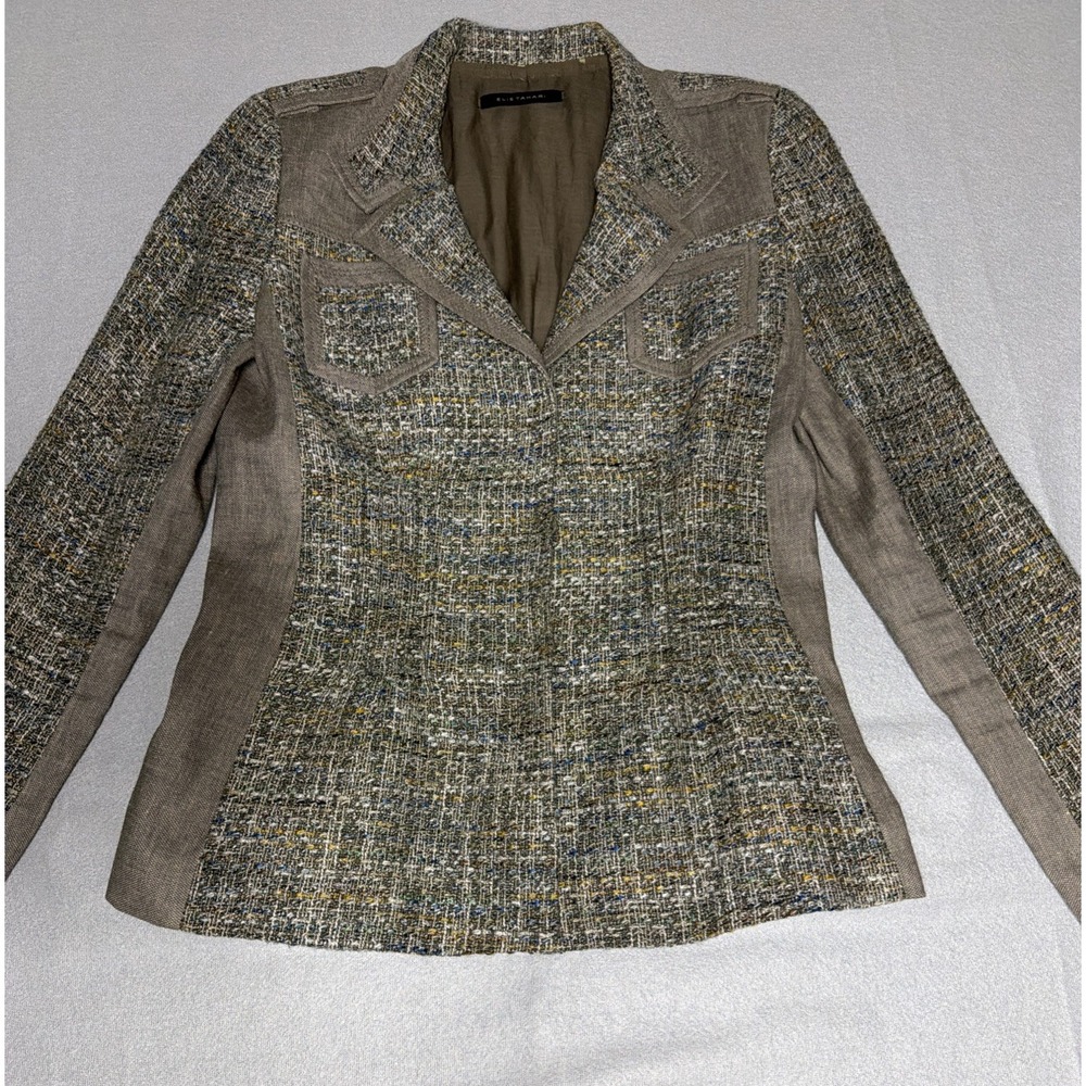 Elie Tahari Women's Tweed Blazer Jacket Neutral Multicolor Tailored Designer  8